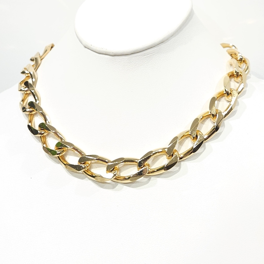 Vintage Christian Dior Curb Chain Necklace 1990s Chunky Gold Tone 16-inch - Picture 16 of 16